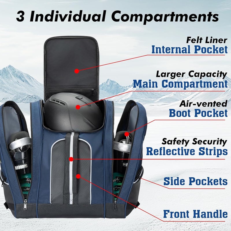 ANCHOM Ski Boot Bag, 55L Ski Boot Bag Backpack and Snowboard Backpack, Snowproof Travel Luggage for Store Boots, Jacket, Skis, Snowboard, Helmet, Goggles, Gloves & Accessories, for Men and Women - Image 2